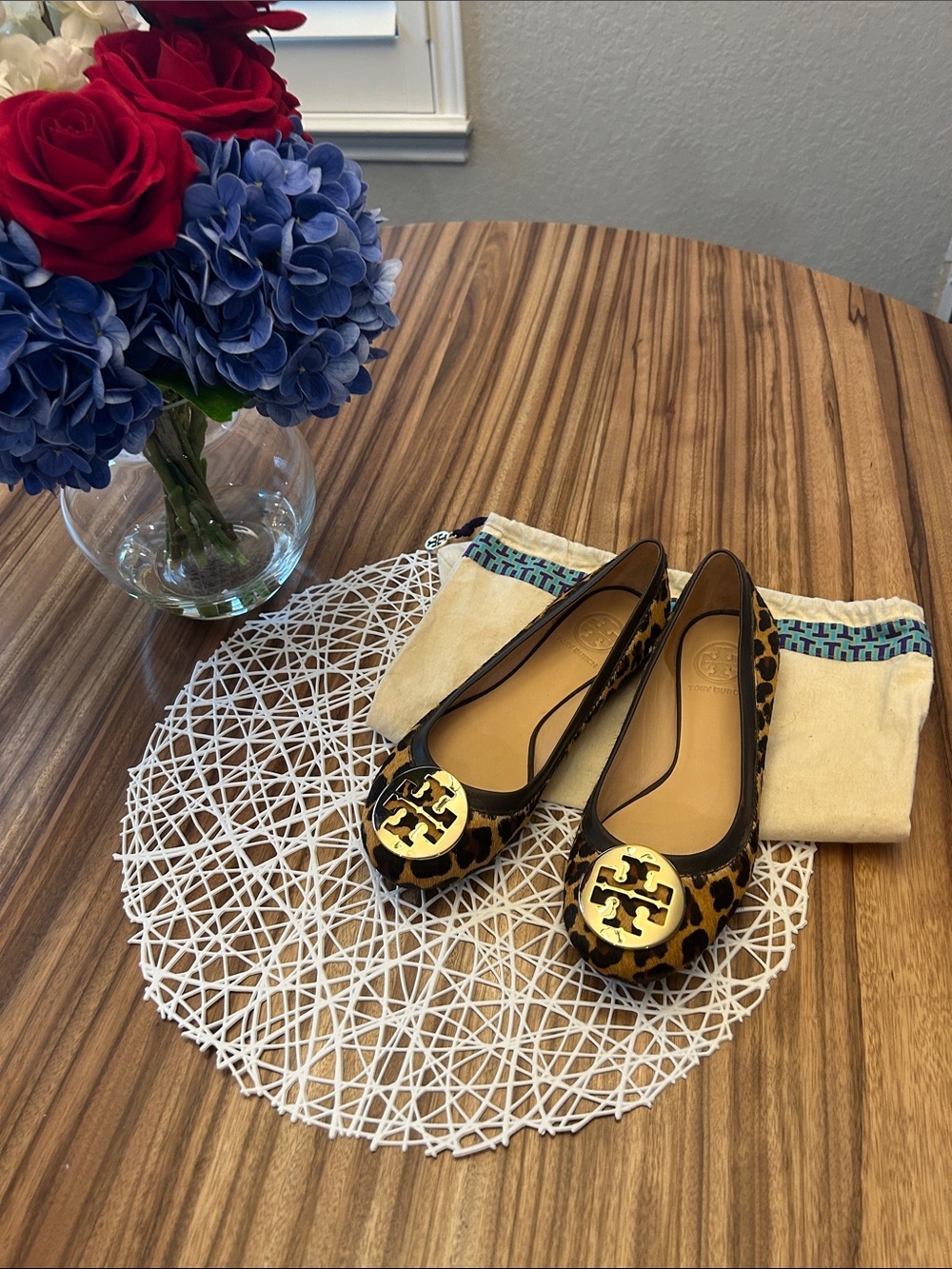 Tory Burch Leopard-Print Ballet Flats with Gold Logo Medallion